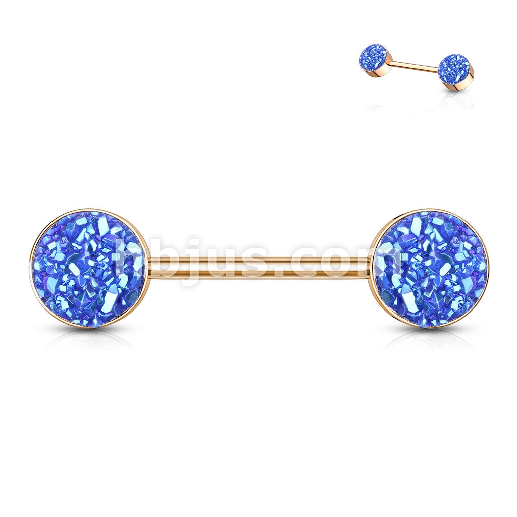 Druzy Stone Set Ends Rose Gold PVD Over 316L Surgical Steel Barbell... - Image 4