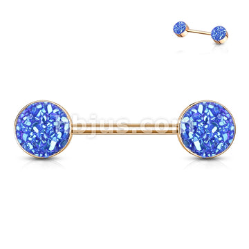 Druzy Stone Set Ends Rose Gold PVD Over 316L Surgical Steel Barbell... - Image 4