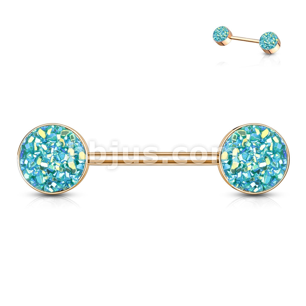 Druzy Stone Set Ends Rose Gold PVD Over 316L Surgical Steel Barbell... - Image 5