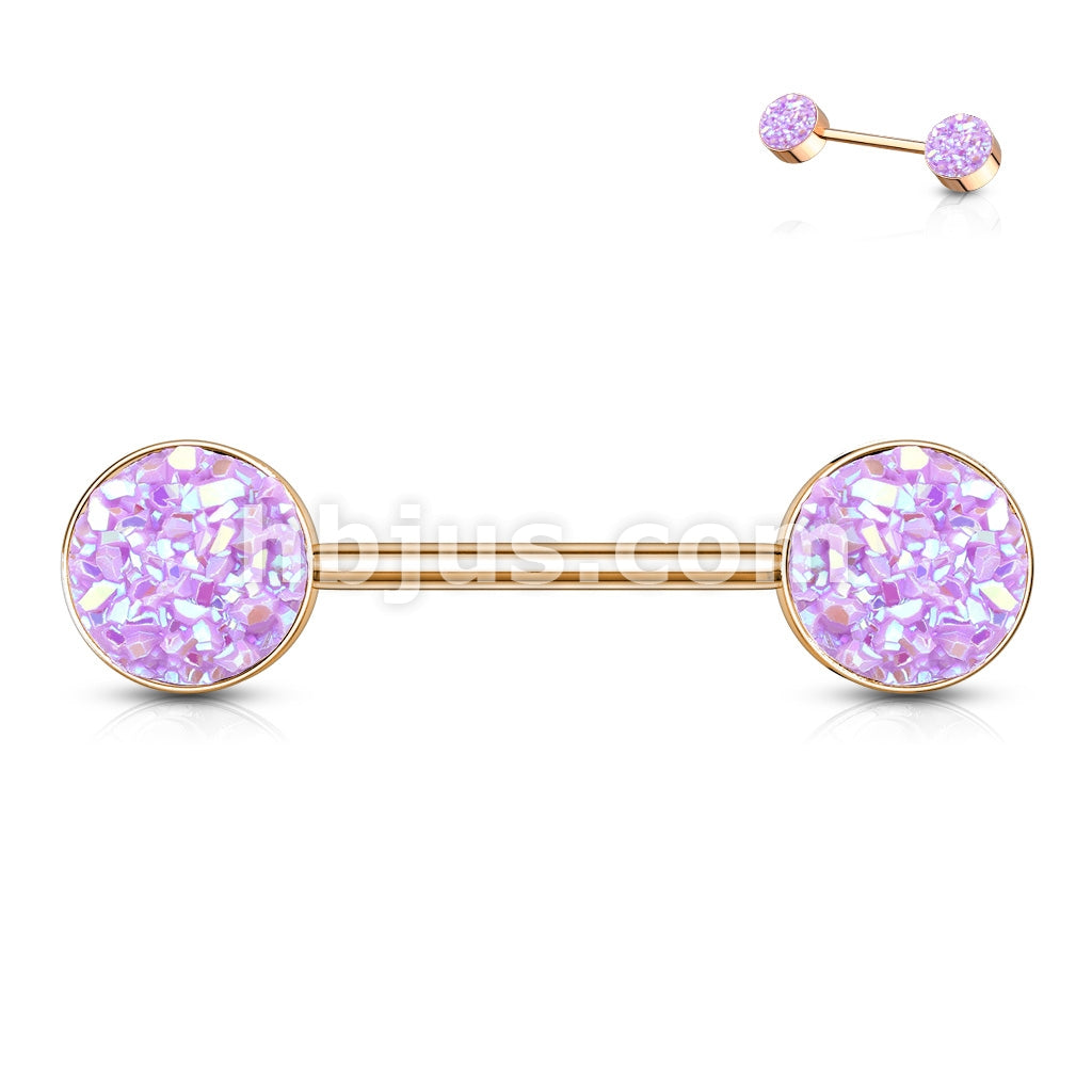 Druzy Stone Set Ends Rose Gold PVD Over 316L Surgical Steel Barbell... - Image 6