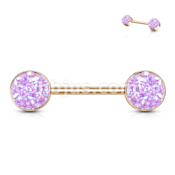 Druzy Stone Set Ends Rose Gold PVD Over 316L Surgical Steel Barbell... - Image 6