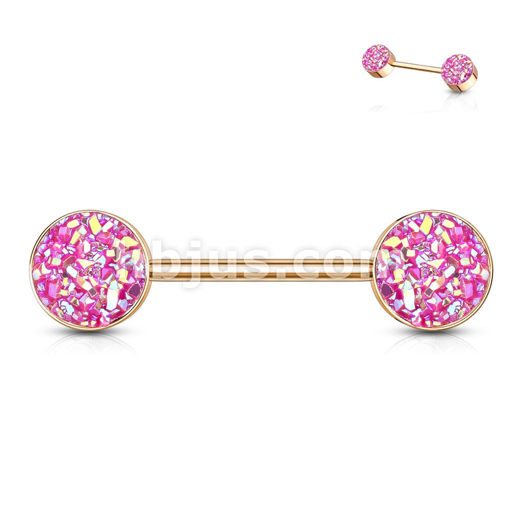 Druzy Stone Set Ends Rose Gold PVD Over 316L Surgical Steel Barbell... - Image 7
