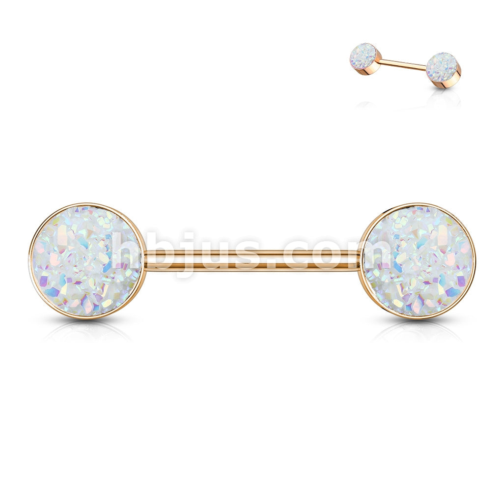Druzy Stone Set Ends Rose Gold PVD Over 316L Surgical Steel Barbell... - Image 8