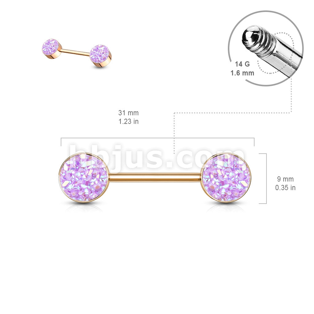 Druzy Stone Set Ends Rose Gold PVD Over 316L Surgical Steel Barbell... - Image 9