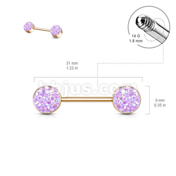 Druzy Stone Set Ends Rose Gold PVD Over 316L Surgical Steel Barbell... - Image 9
