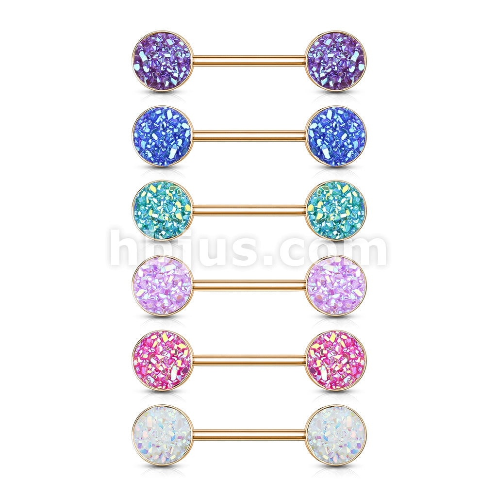 Druzy Stone Set Ends Rose Gold PVD Over 316L Surgical Steel Barbell... - Image 10