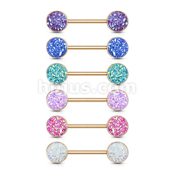 Druzy Stone Set Ends Rose Gold PVD Over 316L Surgical Steel Barbell... - Image 10