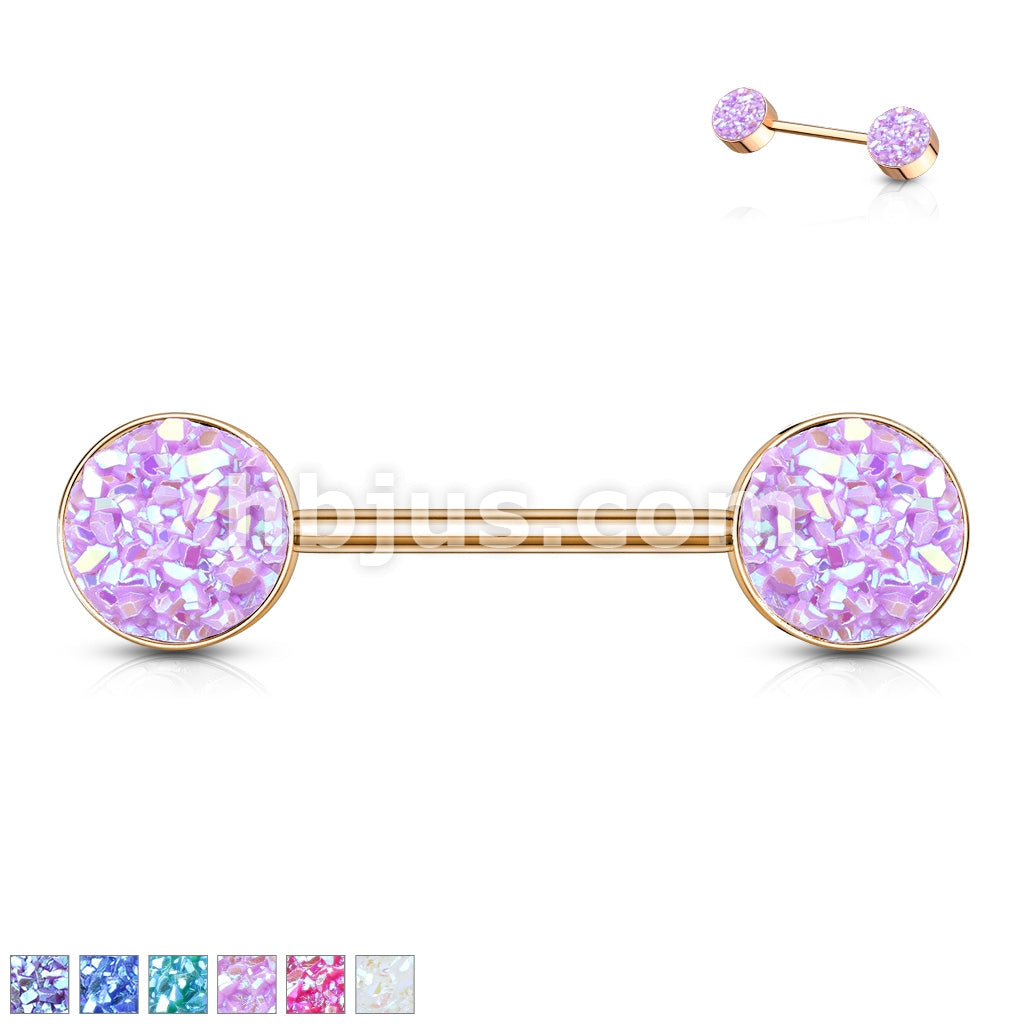 Druzy Stone Set Ends Rose Gold PVD Over 316L Surgical Steel Barbell... - Image 2