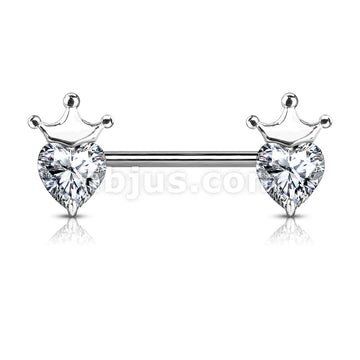 316L Surgical Steel Heart CZ with Crown 316L Surgical Steel Barbell... - Image 3