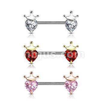 316L Surgical Steel Heart CZ with Crown 316L Surgical Steel Barbell... - Image 7