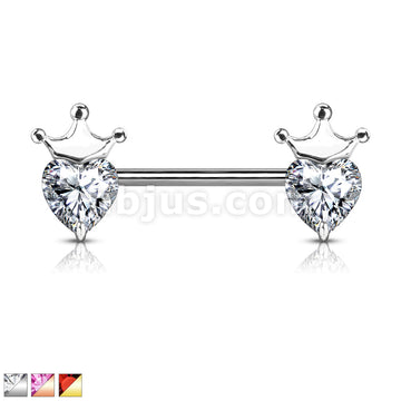 316L Surgical Steel Heart CZ with Crown 316L Surgical Steel Barbell... - Image 2
