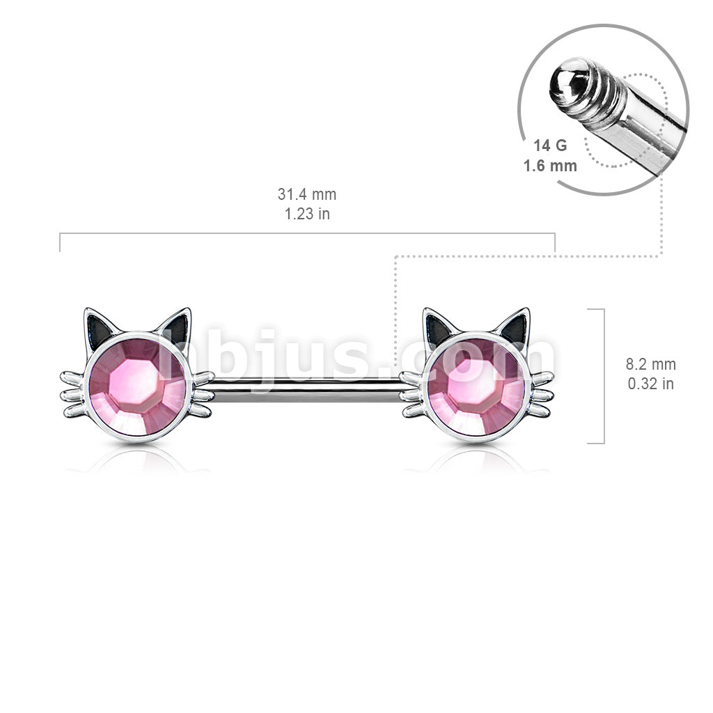 316L Surgical Steel Cat with Pink Stone Set Ends 316L Surgical Steel... - Image 3
