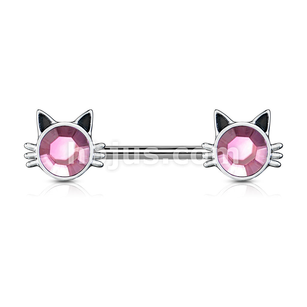 316L Surgical Steel Cat with Pink Stone Set Ends 316L Surgical Steel... - Image 2