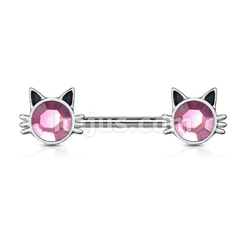 316L Surgical Steel Cat with Pink Stone Set Ends 316L Surgical Steel... - Image 2