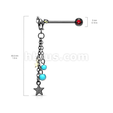 Pair of Cat with Turquoise Beads and Star Dangle with Red Gemmed Set... - Image 4