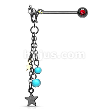 Pair of Cat with Turquoise Beads and Star Dangle with Red Gemmed Set... - Image 3