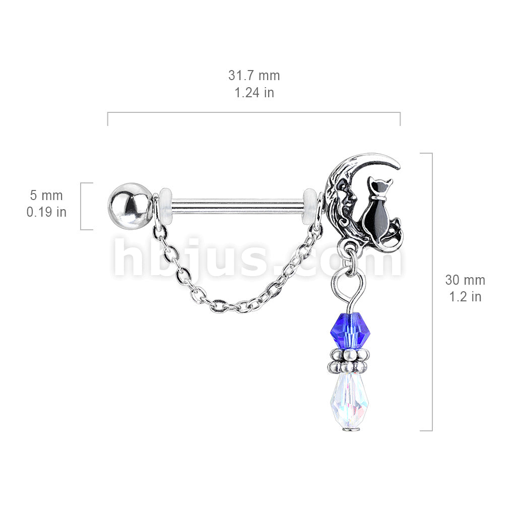 316L Surgical Steel Pair of Cat Sitting on Moon with Beads and Chain... - Image 4