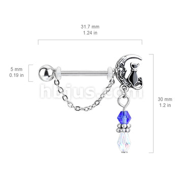 316L Surgical Steel Pair of Cat Sitting on Moon with Beads and Chain... - Image 4