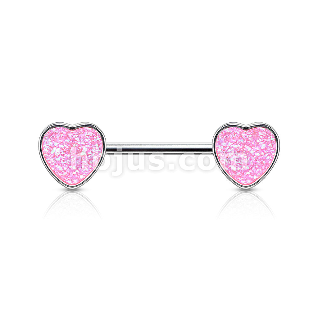 Druzy Stone Heart Set 316L Surgical Steel Nipple Barbell Rings - Image 4