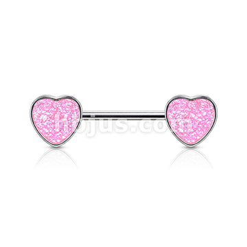 Druzy Stone Heart Set 316L Surgical Steel Nipple Barbell Rings - Image 4