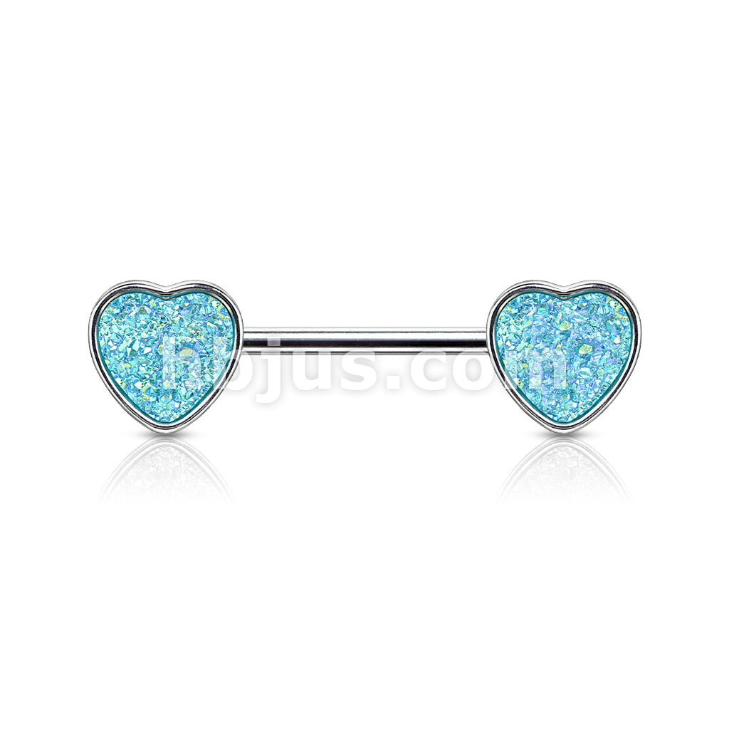 Druzy Stone Heart Set 316L Surgical Steel Nipple Barbell Rings - Image 5