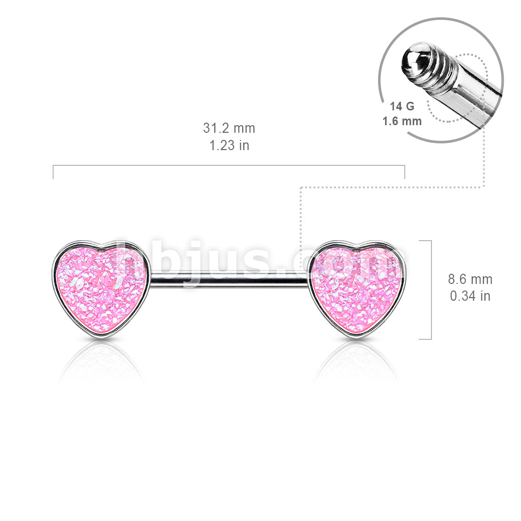 Druzy Stone Heart Set 316L Surgical Steel Nipple Barbell Rings - Image 6