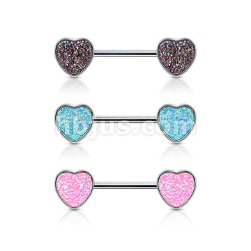 Druzy Stone Heart Set 316L Surgical Steel Nipple Barbell Rings - Image 7