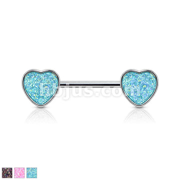 Druzy Stone Heart Set 316L Surgical Steel Nipple Barbell Rings - Image 2