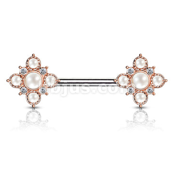 Pearl and Crystal Paved Gold Plated Vintage Square Flower Ends 316L... - Image 4