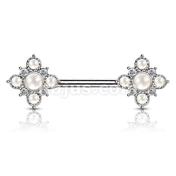 Pearl and Crystal Paved Gold Plated Vintage Square Flower Ends 316L... - Image 5