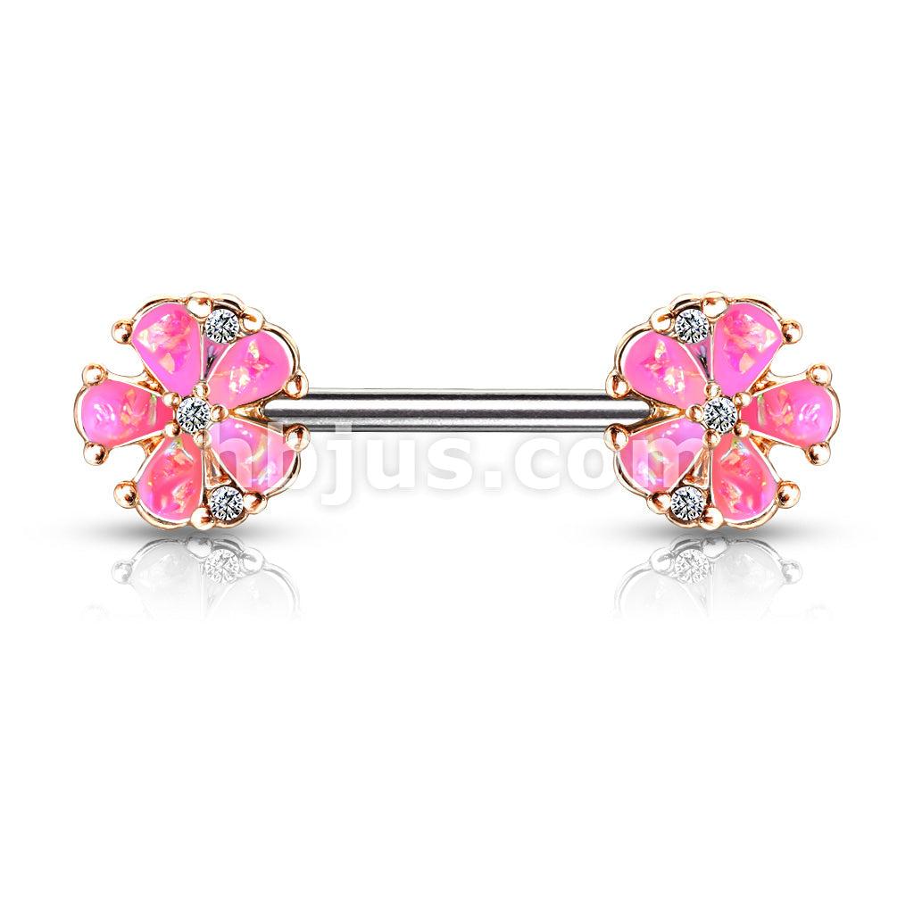 316L Surgical Steel Opal Glitter Filled Rose Gold Plated 5 Petal Flower... - Image 3