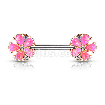 316L Surgical Steel Opal Glitter Filled Rose Gold Plated 5 Petal Flower... - Image 3