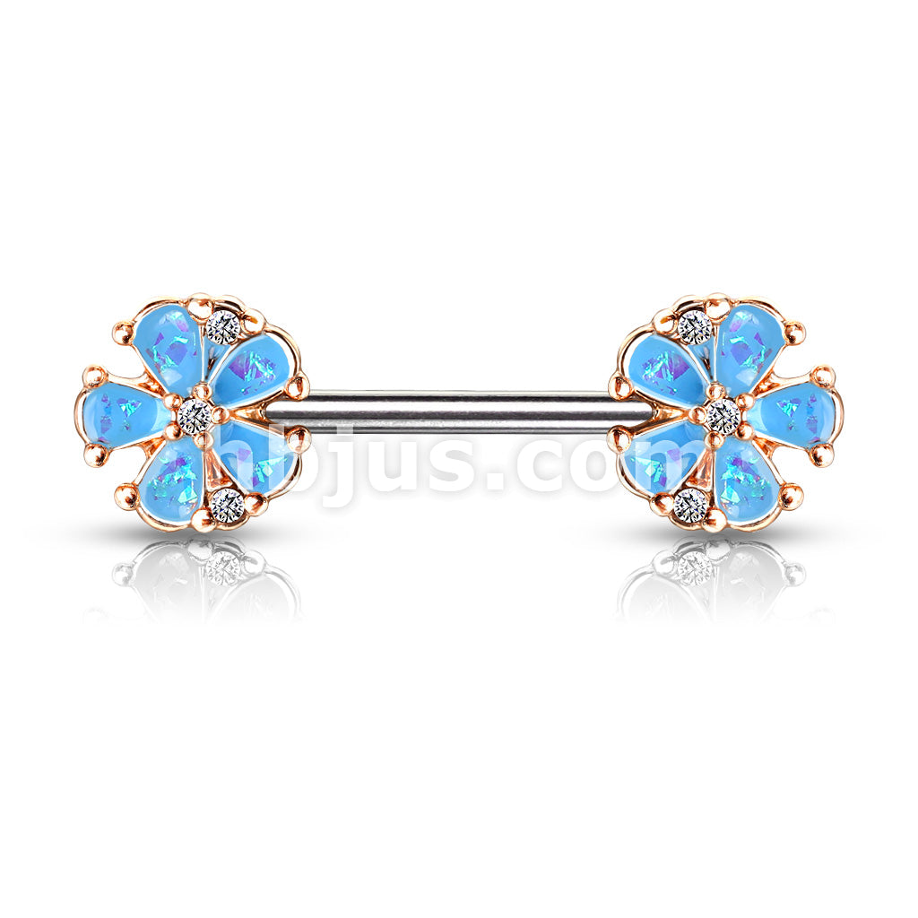 316L Surgical Steel Opal Glitter Filled Rose Gold Plated 5 Petal Flower... - Image 4