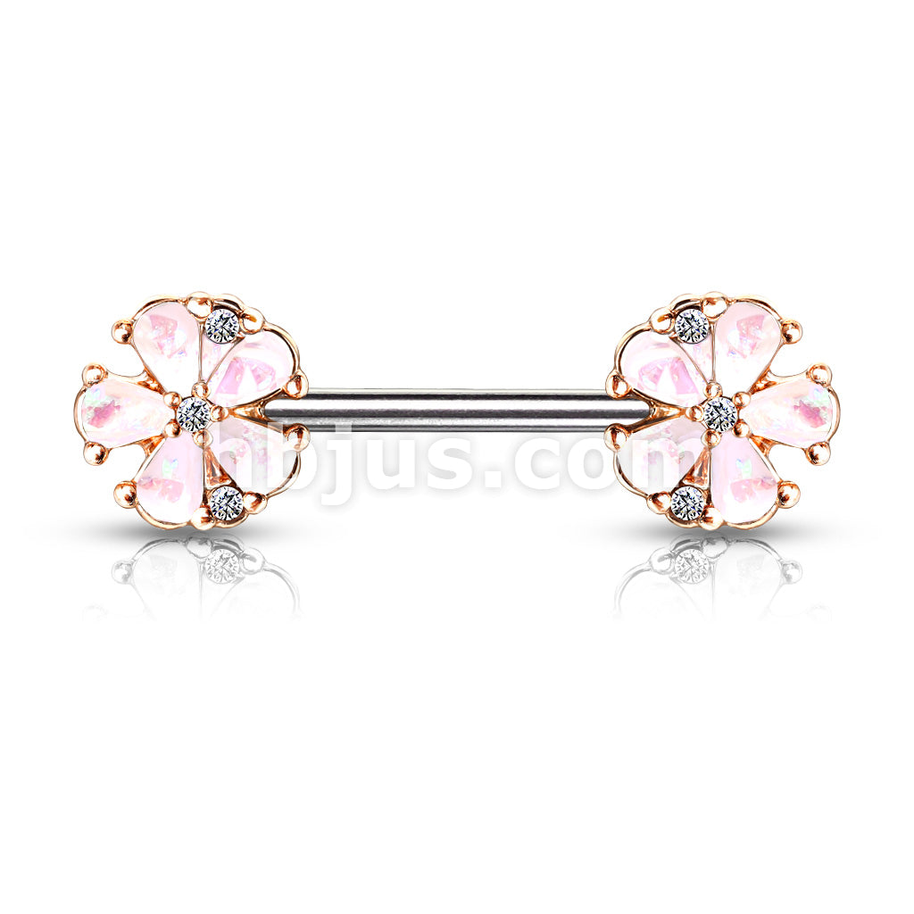 316L Surgical Steel Opal Glitter Filled Rose Gold Plated 5 Petal Flower... - Image 5