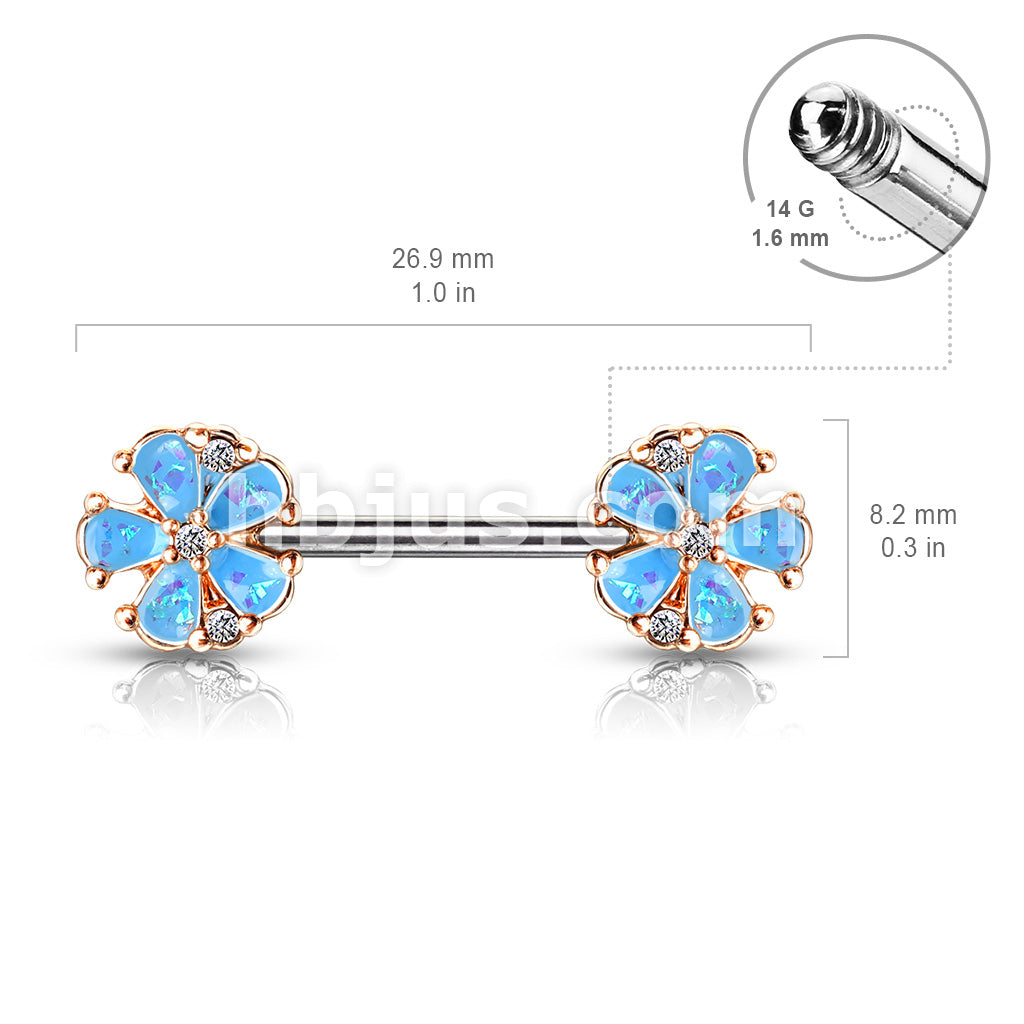 316L Surgical Steel Opal Glitter Filled Rose Gold Plated 5 Petal Flower... - Image 6