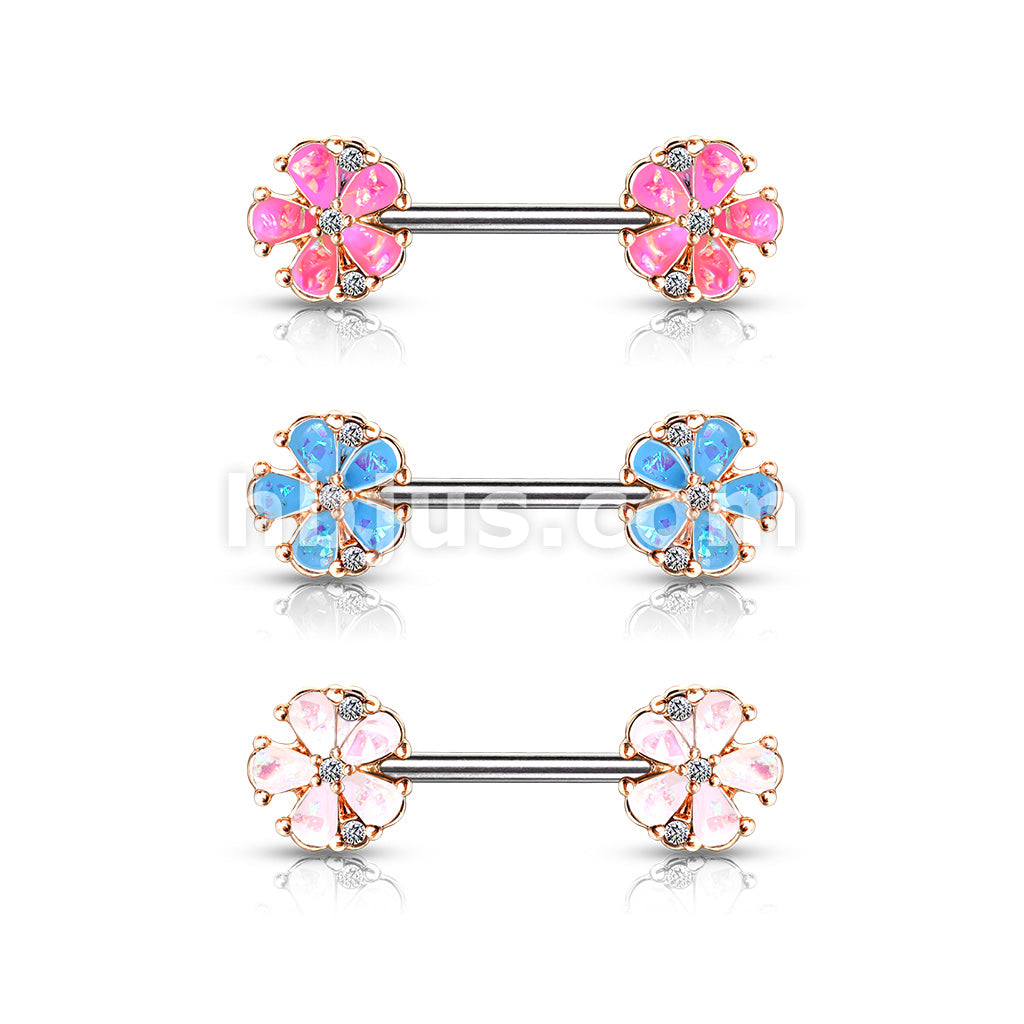 316L Surgical Steel Opal Glitter Filled Rose Gold Plated 5 Petal Flower... - Image 7
