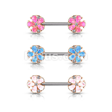 316L Surgical Steel Opal Glitter Filled Rose Gold Plated 5 Petal Flower... - Image 7