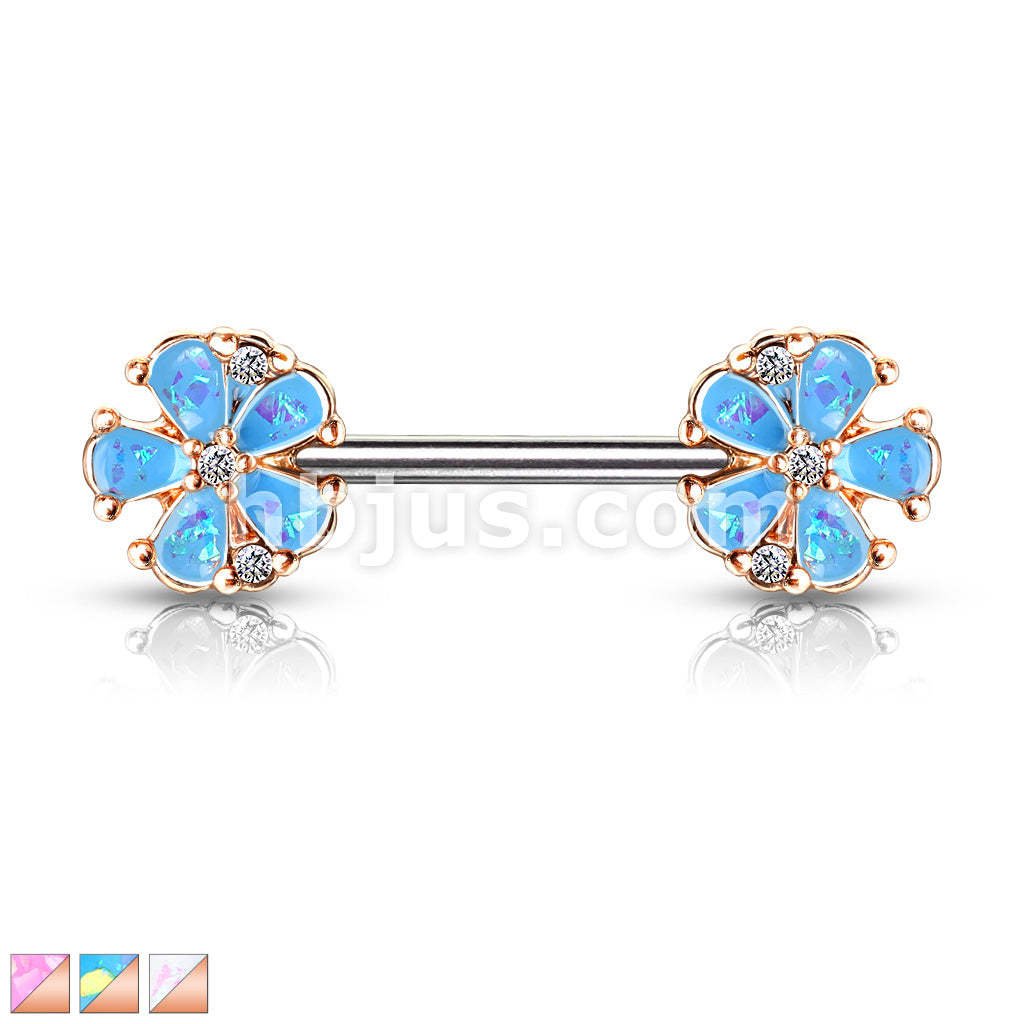 316L Surgical Steel Opal Glitter Filled Rose Gold Plated 5 Petal Flower... - Image 2