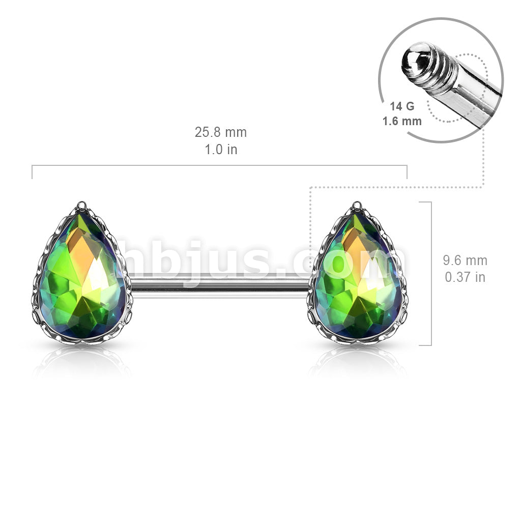 316L Surgical Steel AB Effect Tear Drop Gem with Heart Filigree... - Image 8
