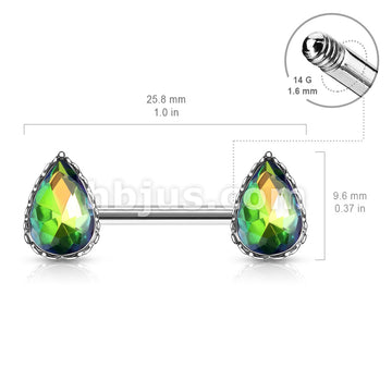 316L Surgical Steel AB Effect Tear Drop Gem with Heart Filigree... - Image 8