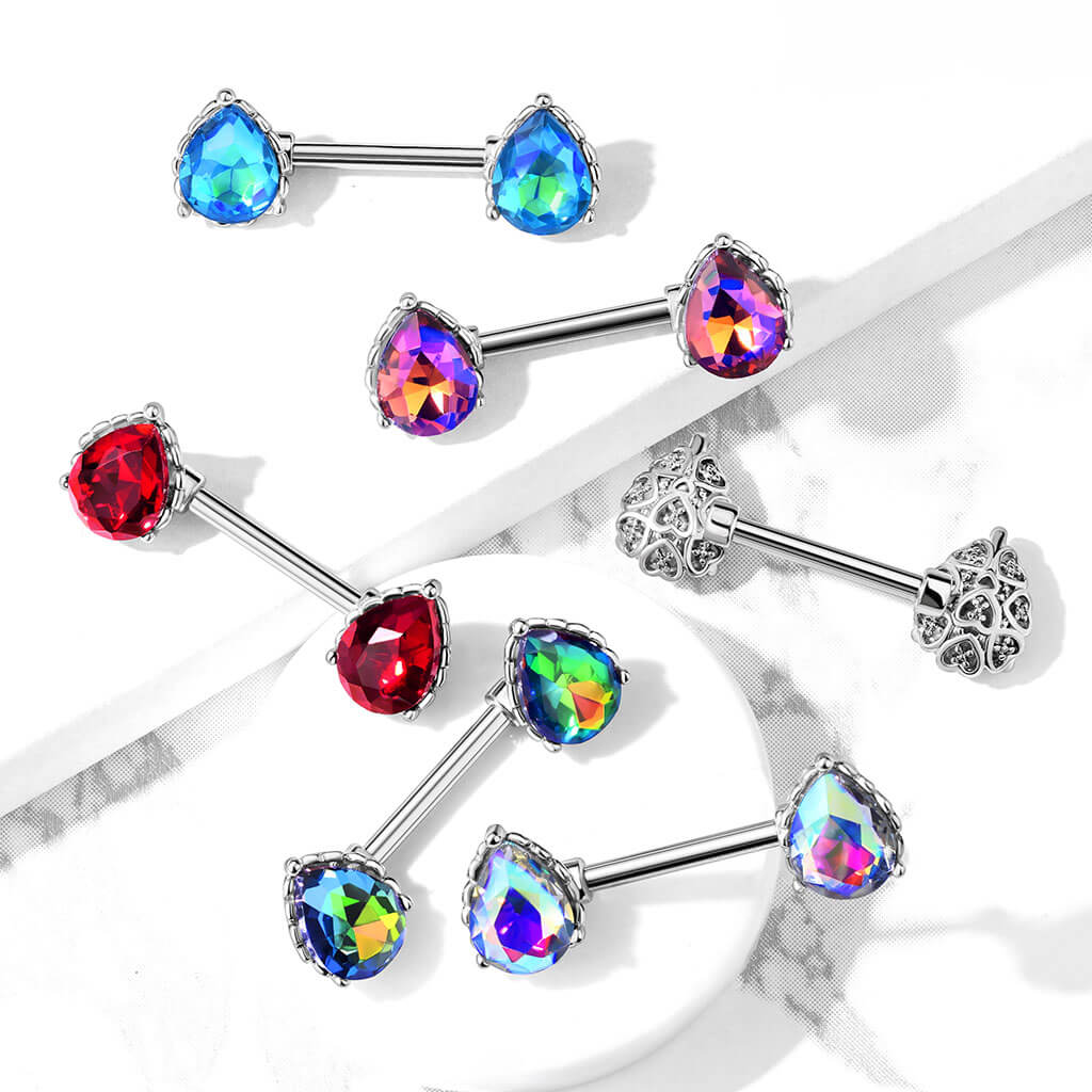 316L Surgical Steel AB Effect Tear Drop Gem with Heart Filigree...