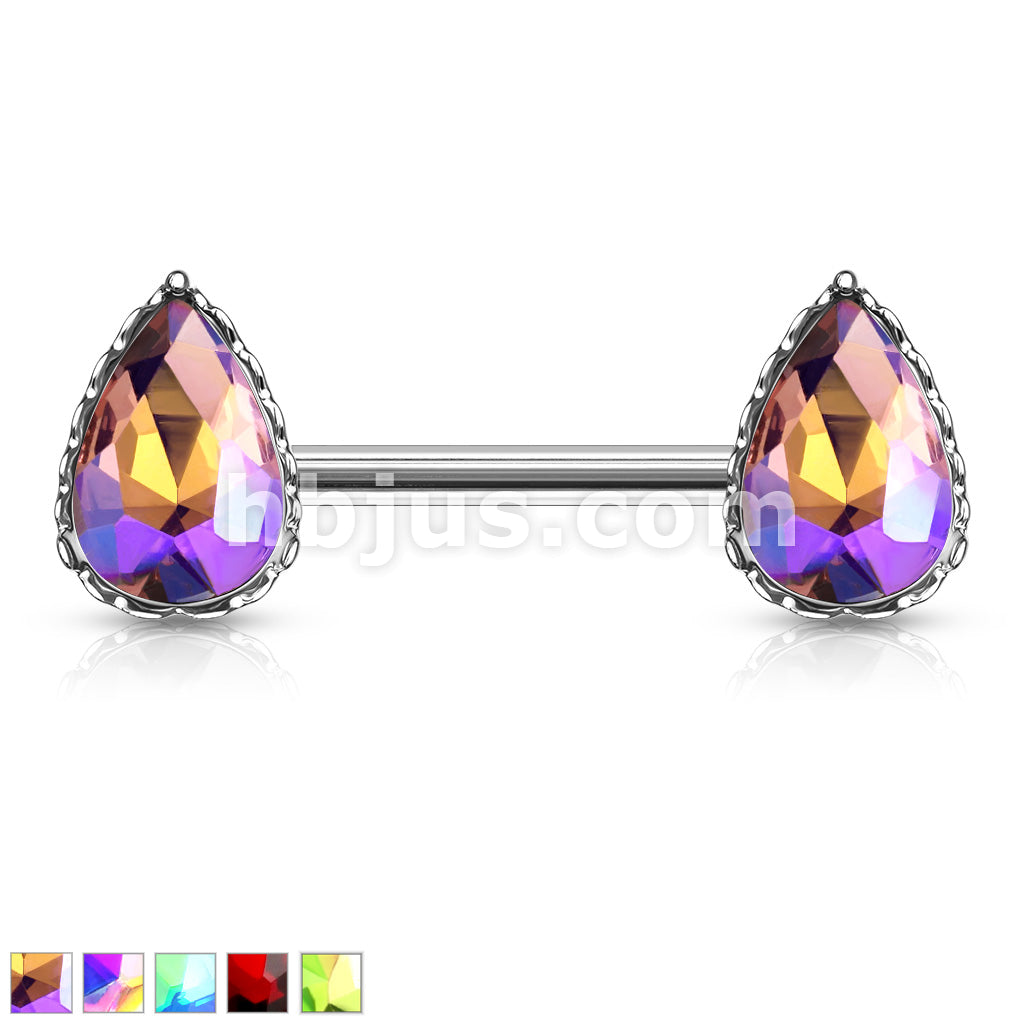 316L Surgical Steel AB Effect Tear Drop Gem with Heart Filigree... - Image 2