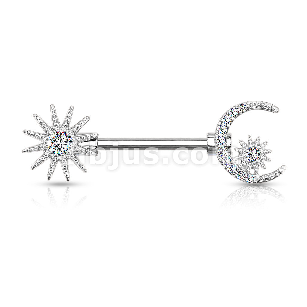 316L Surgical Steel CZ Center Sun and CZ Paved Crescent Moon and Star... - Image 3