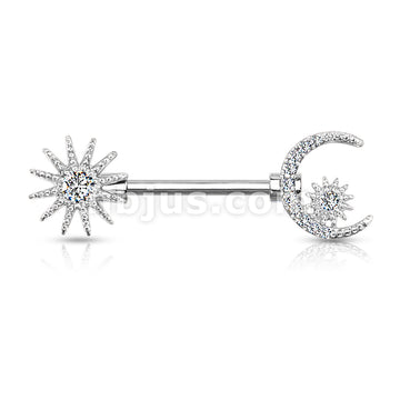 316L Surgical Steel CZ Center Sun and CZ Paved Crescent Moon and Star... - Image 3