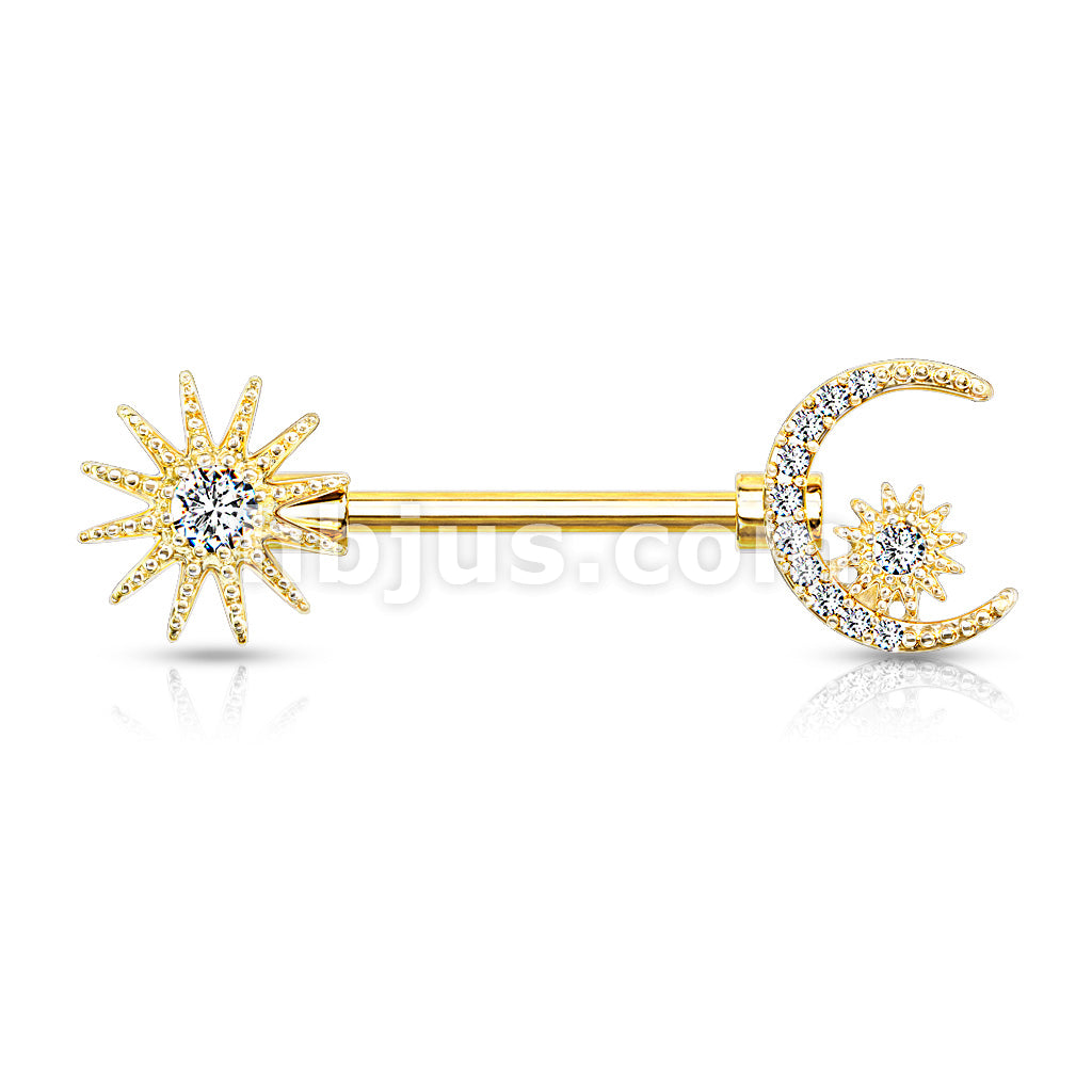 316L Surgical Steel CZ Center Sun and CZ Paved Crescent Moon and Star... - Image 4