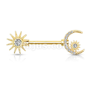 316L Surgical Steel CZ Center Sun and CZ Paved Crescent Moon and Star... - Image 4