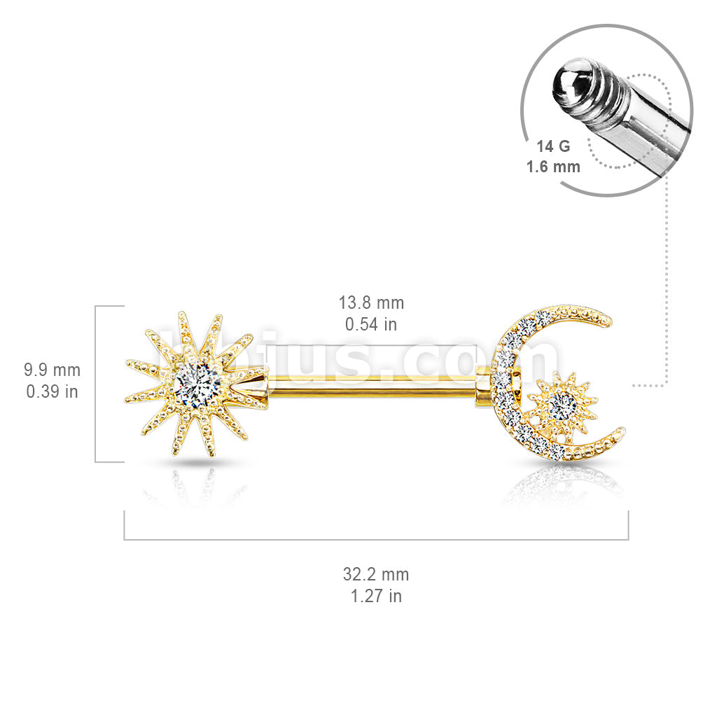 316L Surgical Steel CZ Center Sun and CZ Paved Crescent Moon and Star... - Image 5