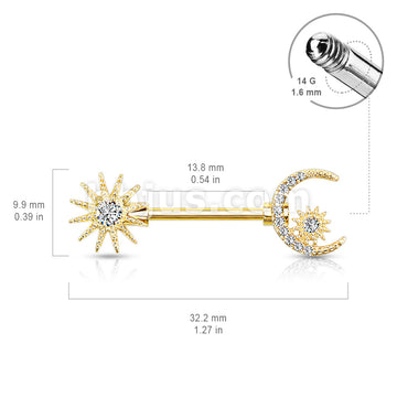316L Surgical Steel CZ Center Sun and CZ Paved Crescent Moon and Star... - Image 5