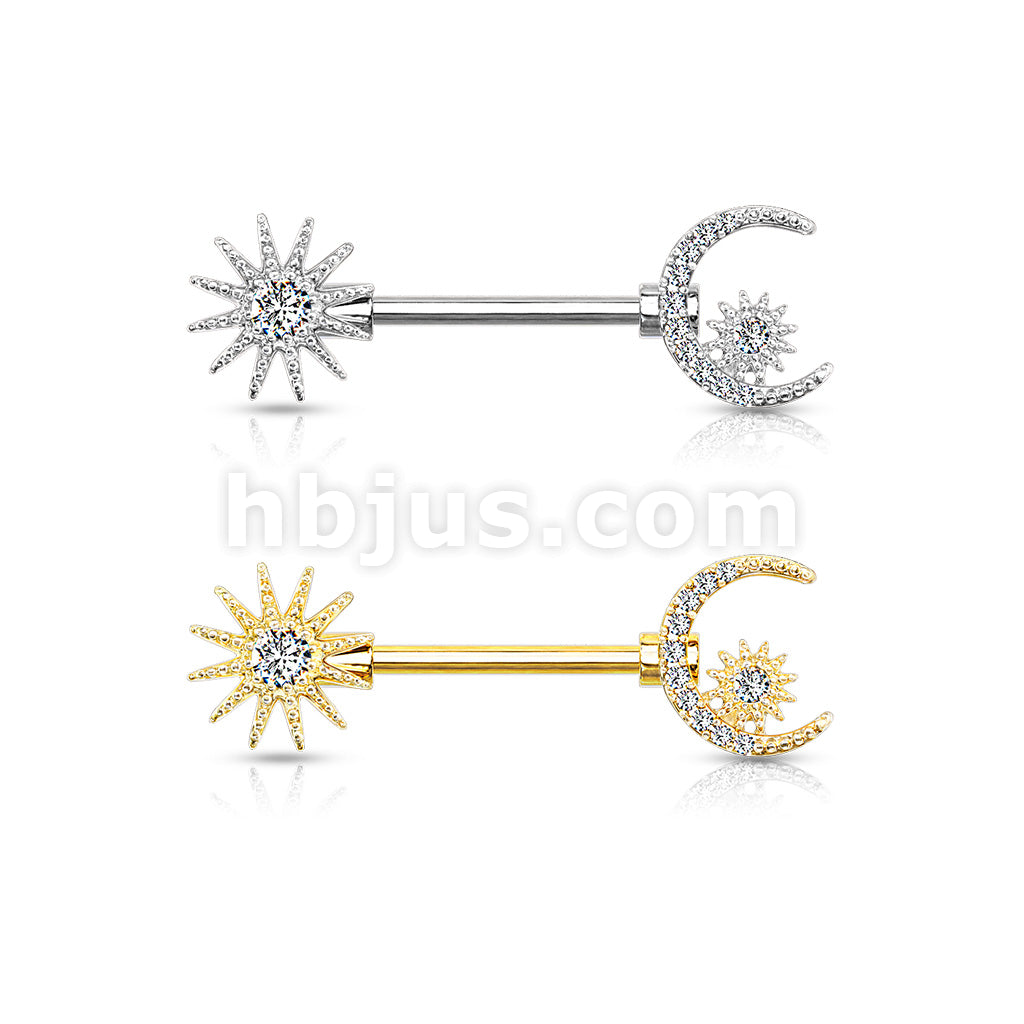 316L Surgical Steel CZ Center Sun and CZ Paved Crescent Moon and Star... - Image 6
