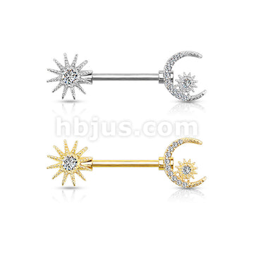 316L Surgical Steel CZ Center Sun and CZ Paved Crescent Moon and Star... - Image 6